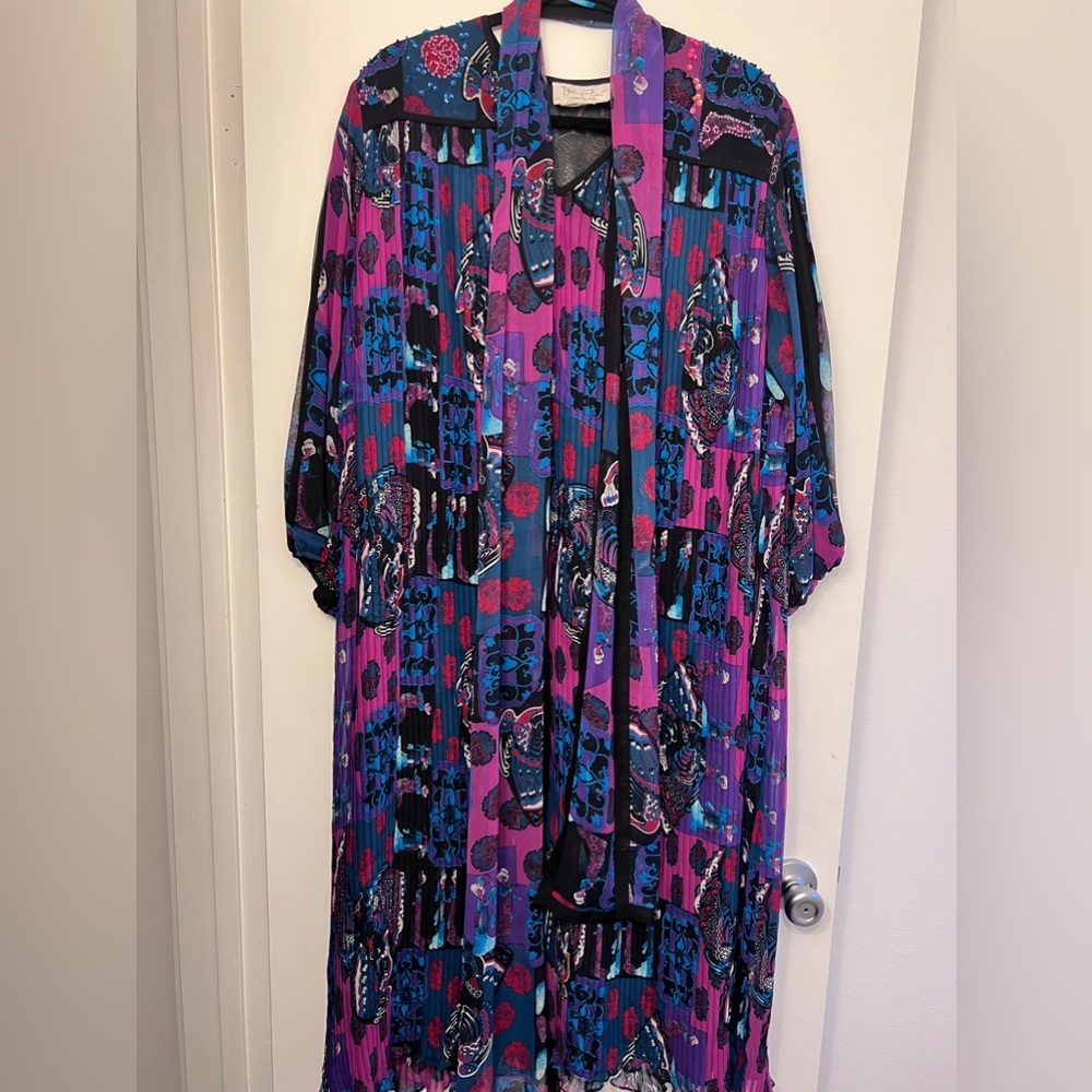 Diane Freis Vintage Pleated Silk Dress with Sash